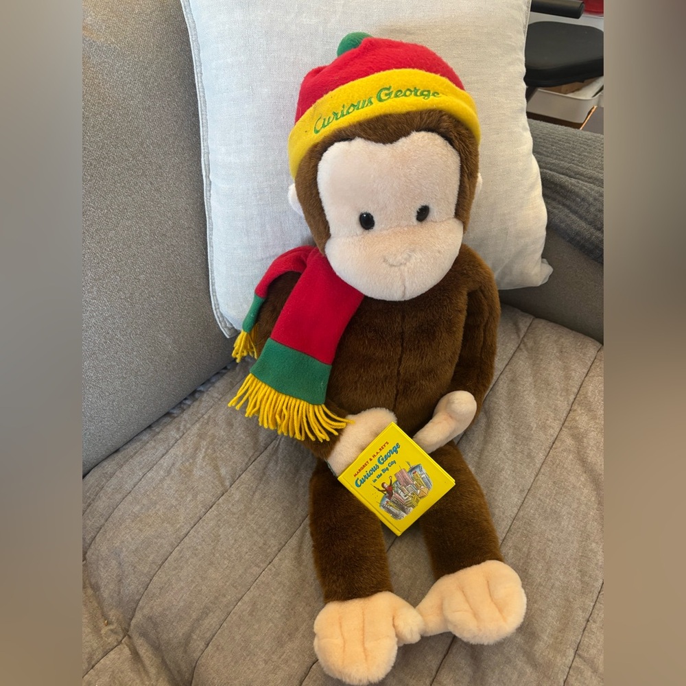 Curious George 24" Plush Monkey Hardcover Book Hat Scarf Limited Edition Macys